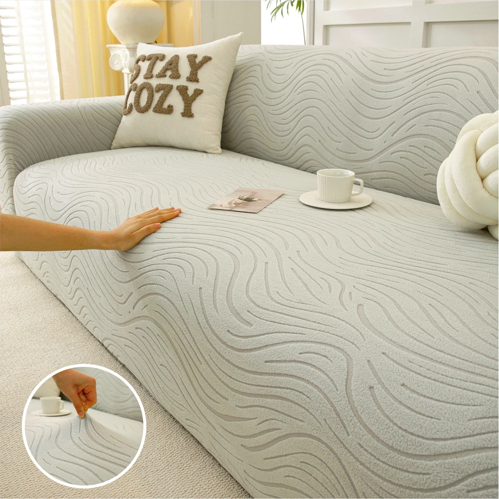 Wave textured elastic band pattern sofa cover high elasticity fully covered suitable for all seasons machine washable