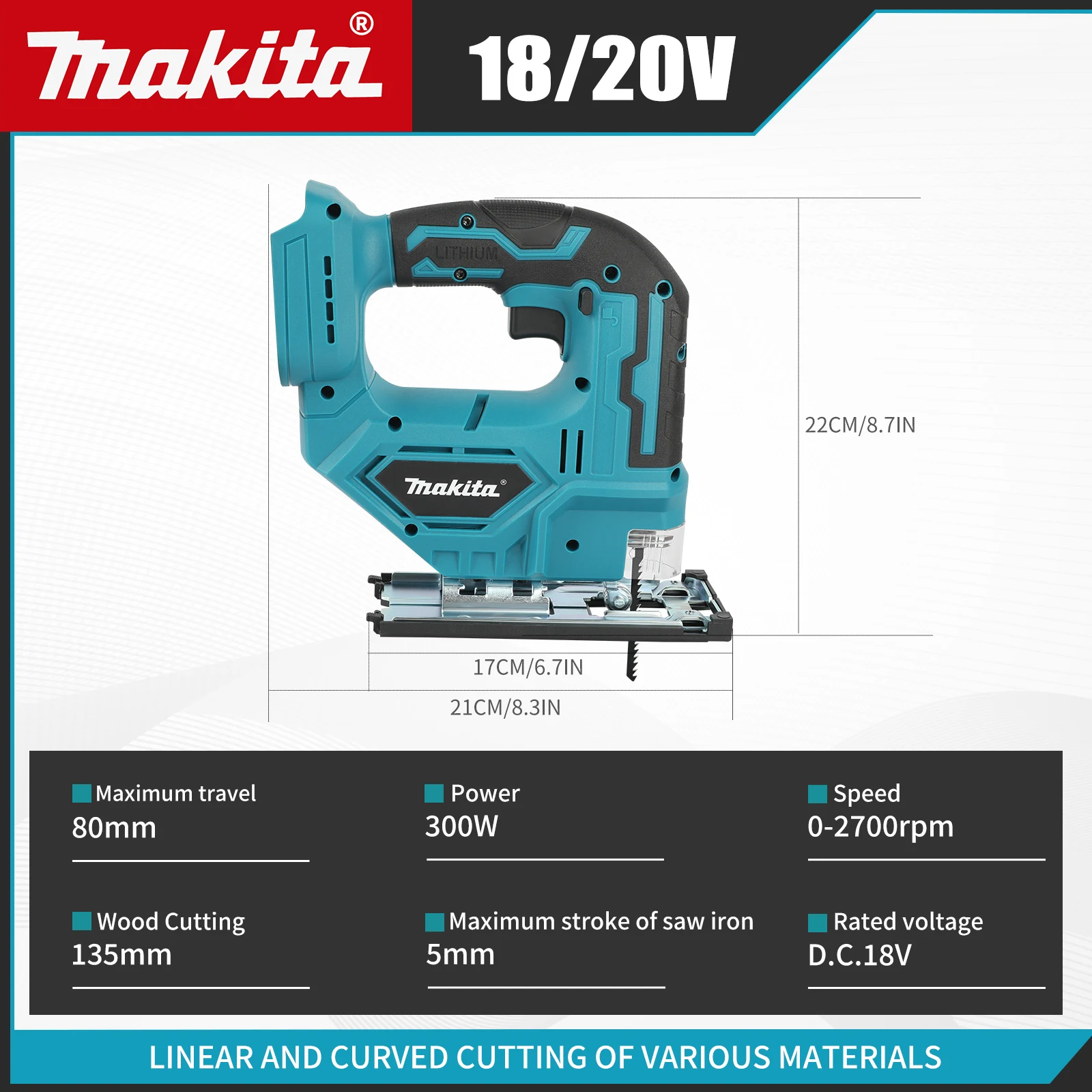 Makita DJV182Z 340W Brushless Jigsaw 18V Without Battery with Saw Blade Cordless Barrel Handle Portable Carpenter Power Tool view 6