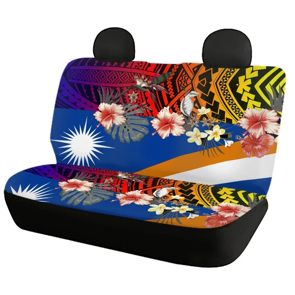 Polynesian Tribe Car Front/Back Vehicle Seat Cushion Soft Marshall Island Kwajalein Flag Design Full Set Car Seat Covers Nonslip