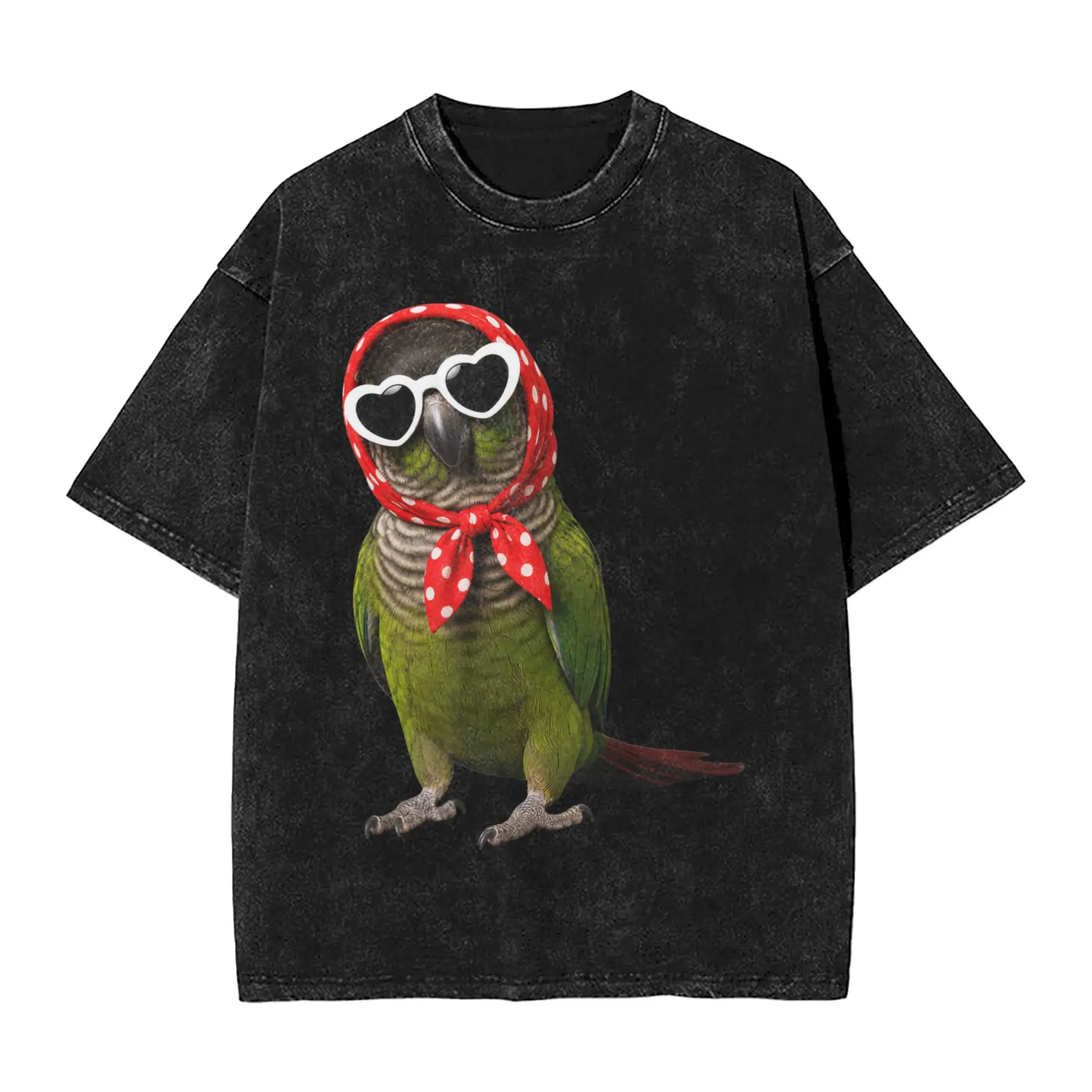 Cute Green Cheek Conure Lover Heart Sunglasses Parrot T Shirt Men Streetwear Casual T Shirts Hip Hop Tee Shirt Oversized Tops