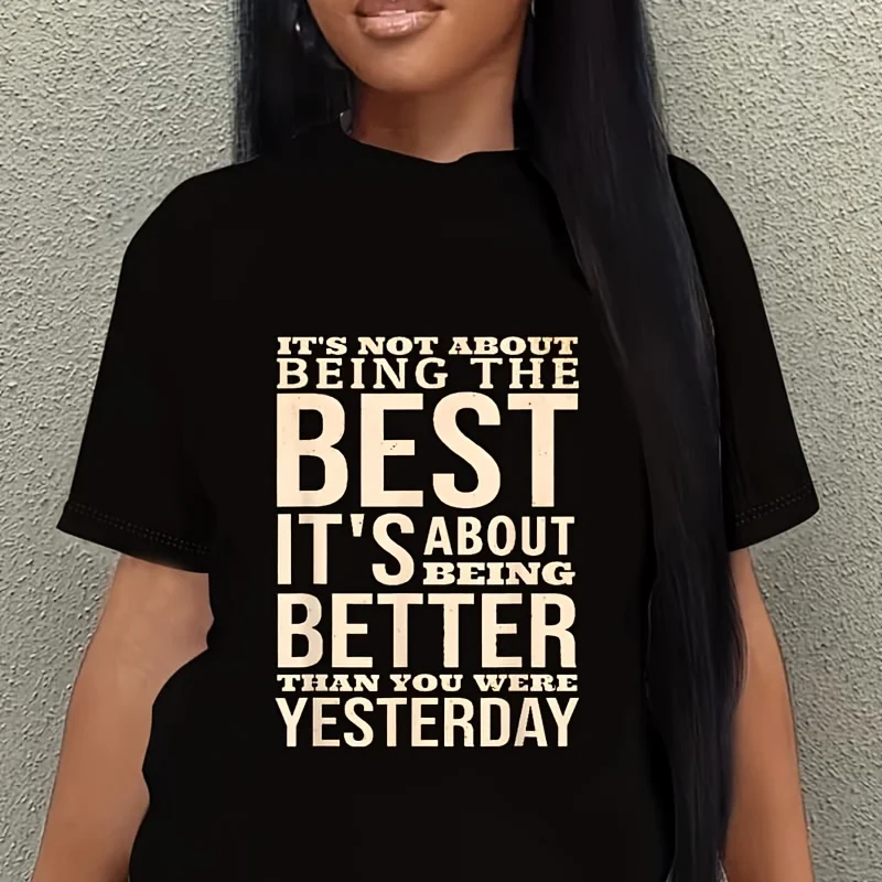 Positive Life Slogan, 2025 Motivational Inspirational Quote Women's Plus Size T-Shirt 100% Cotton 220g