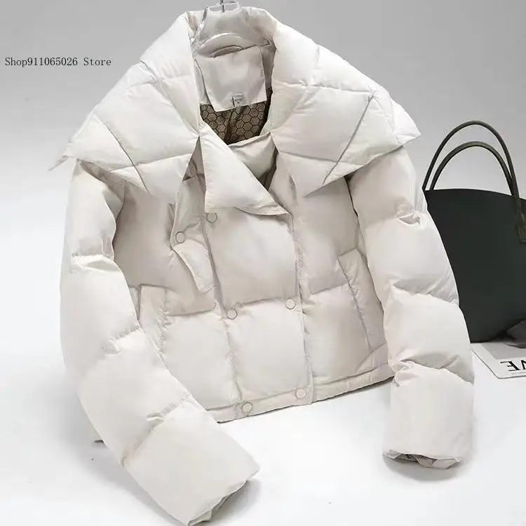 Otoño primavera invierno cálido corto plumón de pato blanco Edición coreana grueso cuello grande Breyacket chaqueta de plumón abrigo Mujer