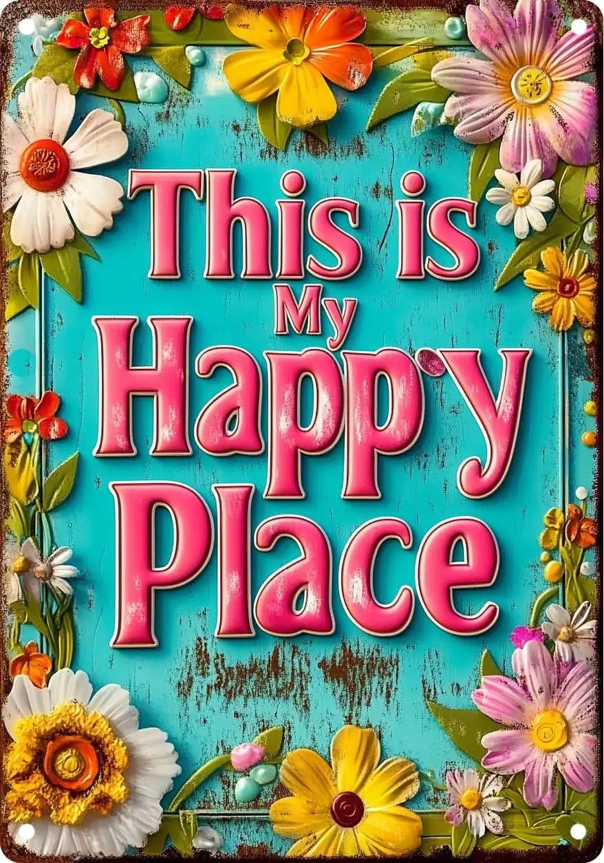 Vintage Tin HAPPY PLACE Sign Retro Metal Sign,Suitable for home, street, shop, garage, bar, farm, garden - multi-purpose metal s