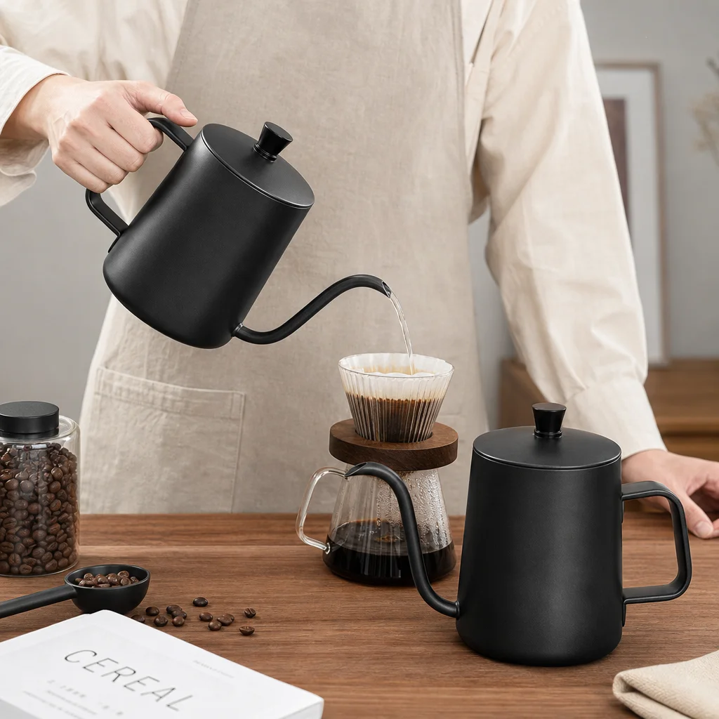 600ml Stainless Steel Pour Over Coffee Kettle Gooseneck Spout Drip Coffee Pot for Home Office Outdoor Hand Brew Coffee Making