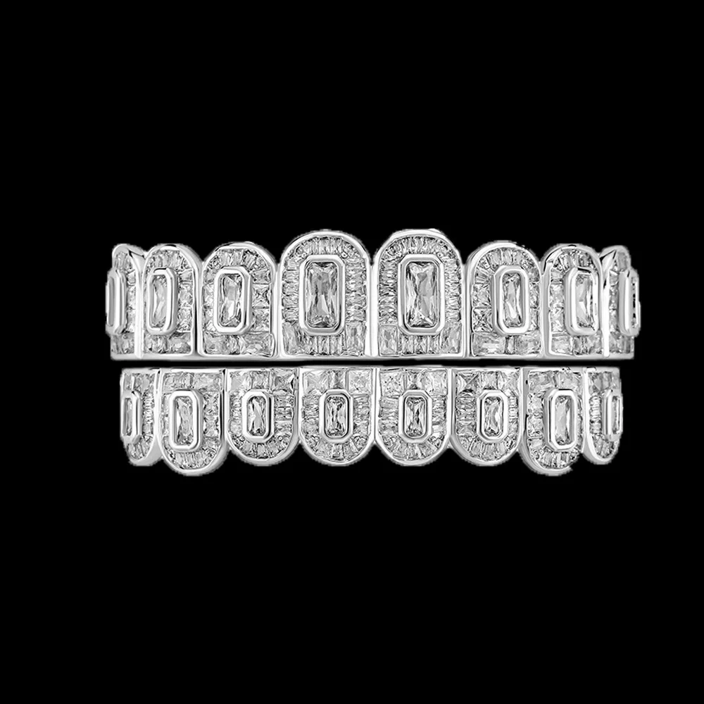 RACHELZ Fashion 8/8 Iced Out Sugar Cubic Zircon Teeth Grillz Hip Hop CZ Stone Tooth Caps For Women Men Jewelry Gift