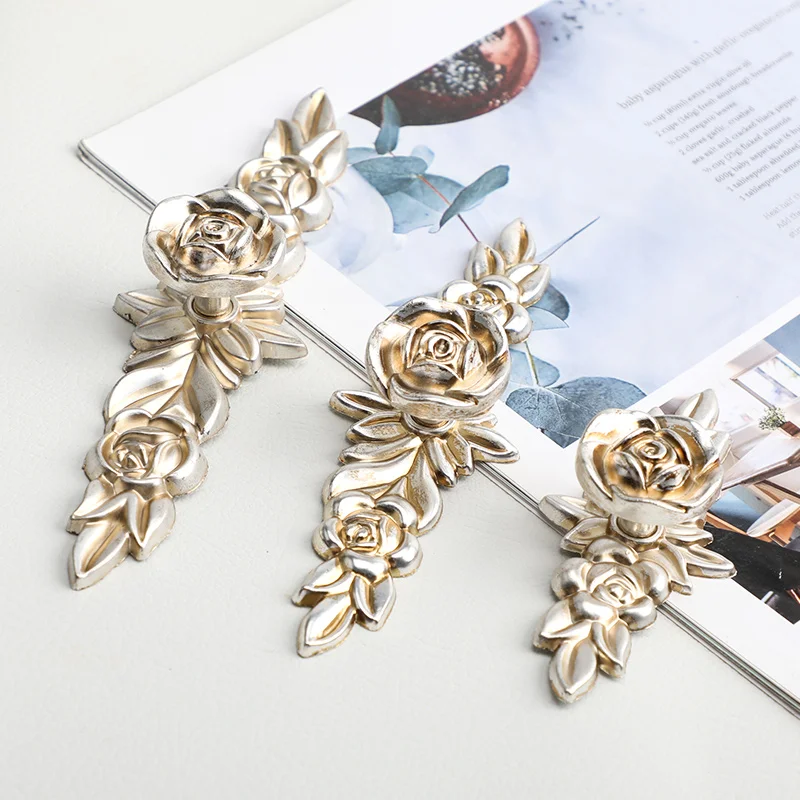 1PCS European Ivory Rose style Cabinet Handles and Knobs Modern Simple Wardrobe Drawer Door Pulls Furniture Hardware