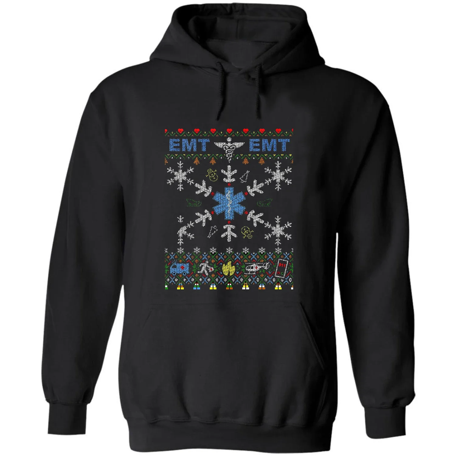 EMT Snowflake Star of Life Ugly Christmas Medical Paramedic Pullover Hoodie 100% Cotton Casual Mens Sweatshirts Xmas Streetwear