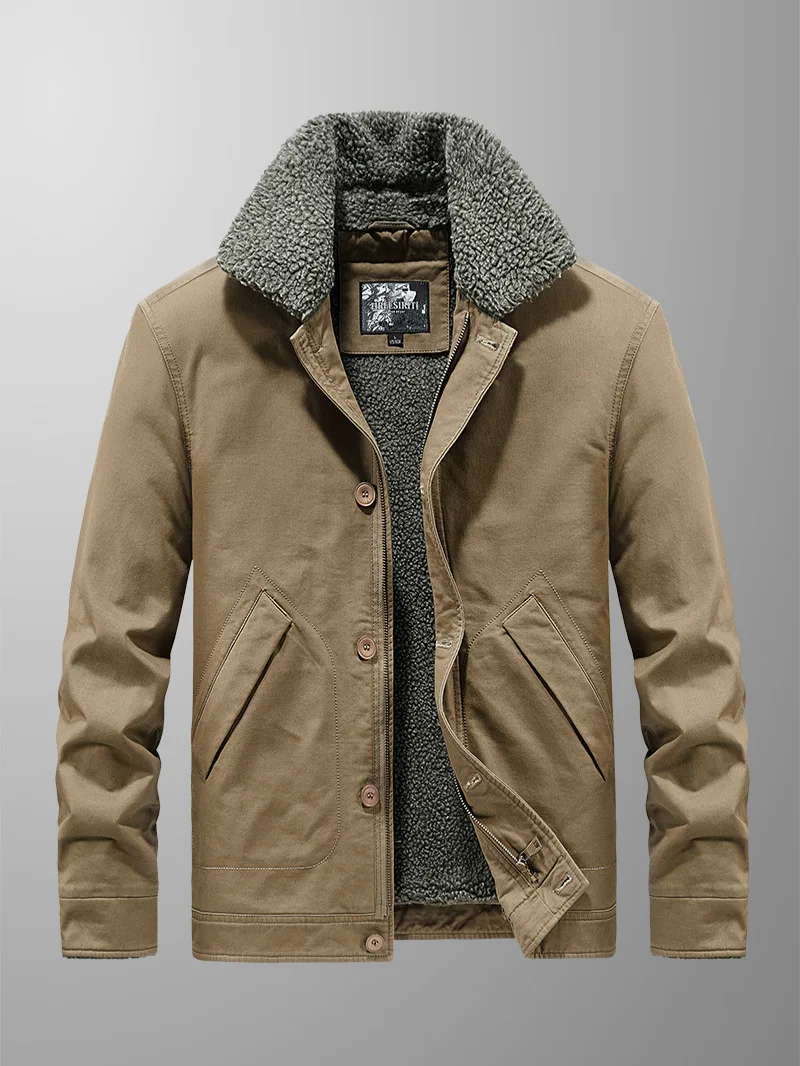 New men's winter plus fleece thickening large size fur collar military uniform pure cotton casual trend warm coat jacket