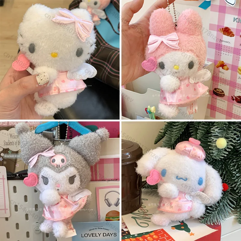 

Kawaii Hello Kitty Plush Pendant Sanrio Angel Kuromi My Melody Anime Cartoon Keychain for Girls Cute Key Chain Decoration Toys