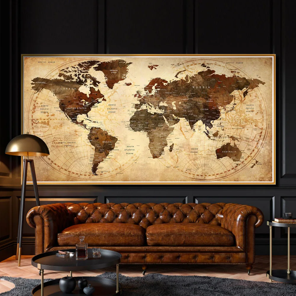 Vintage Abstract Wall Art World Map Colorful Painting Canvas Poster Prints Home Bedroom Living Room Decoration Gifts