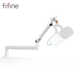 Suporte de microfone de braço de lança de perfil baixo FIFINE com suporte de mesa/gerenciamento de cabos, lança de microfone ajustável para AM8 K688-White BM88W