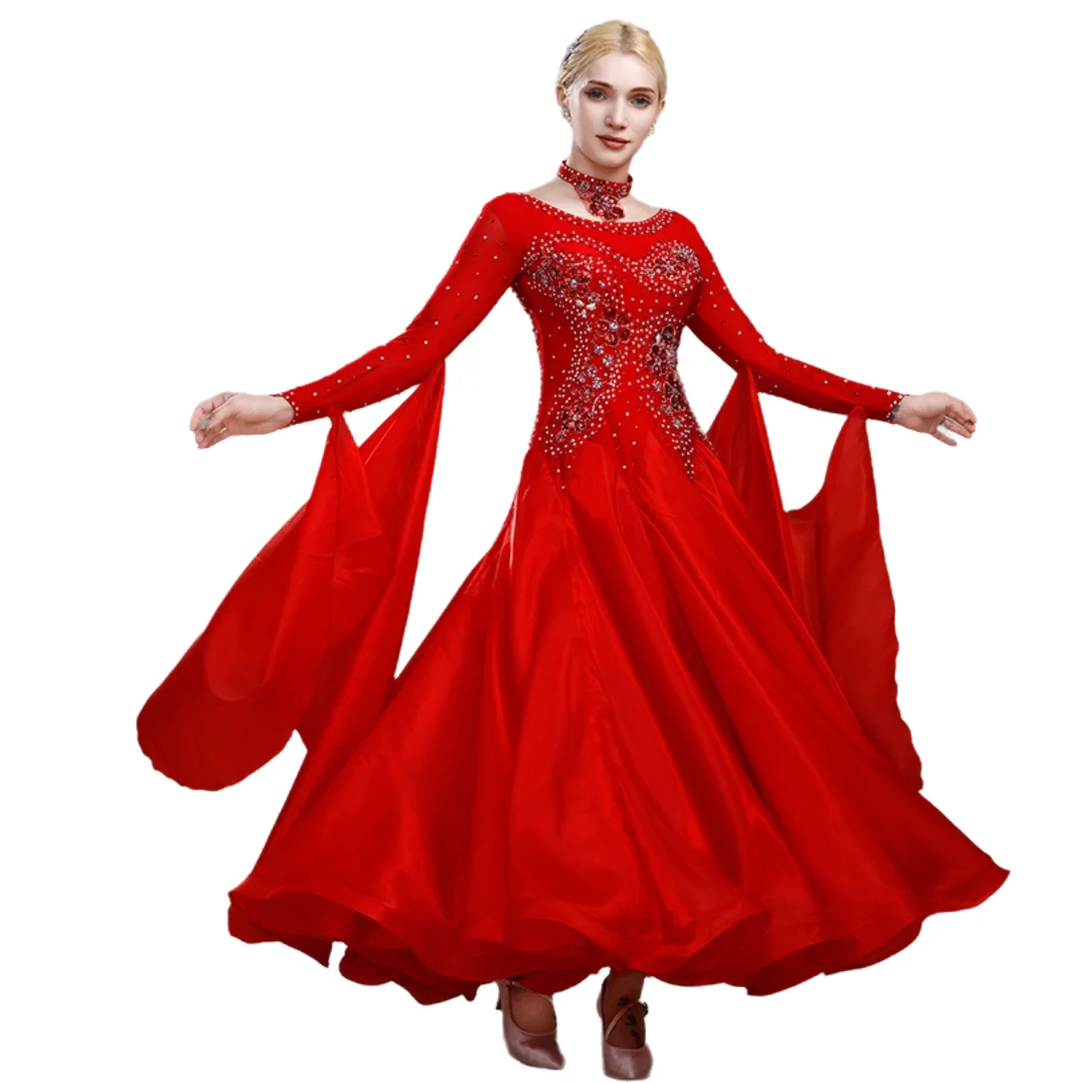 Red Ballroom Dance Dress Ball Gown Lyrical Dance Costumes Yellow Waltz Dress Flamenco Spanish Dance Clothes Prom Dress Party