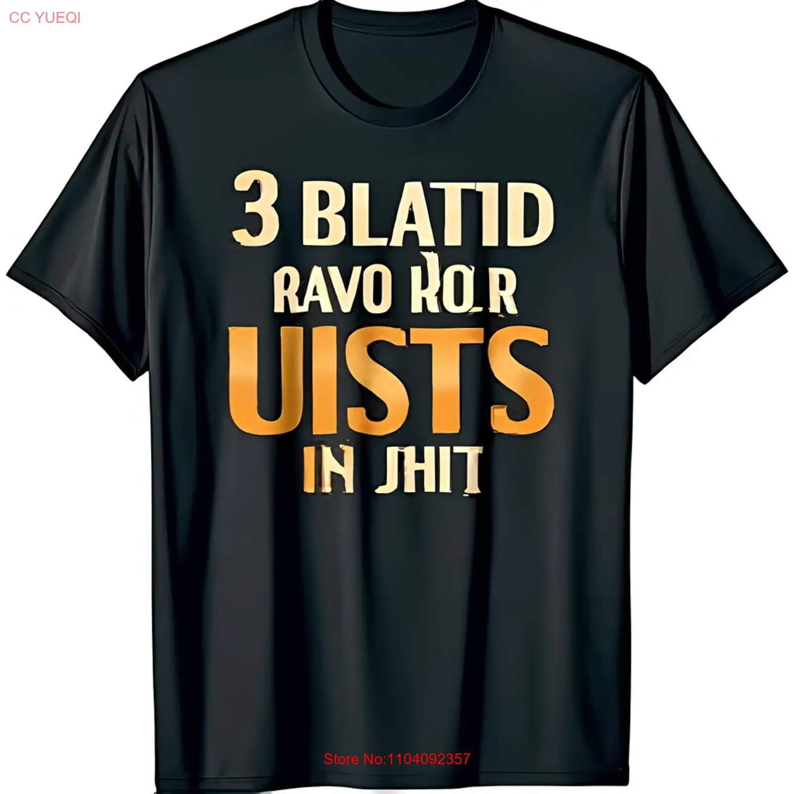 Bold Black T-Shirt with Eye Catching Yellow Graphic: 3 BLATID RAVO ROR UISTS