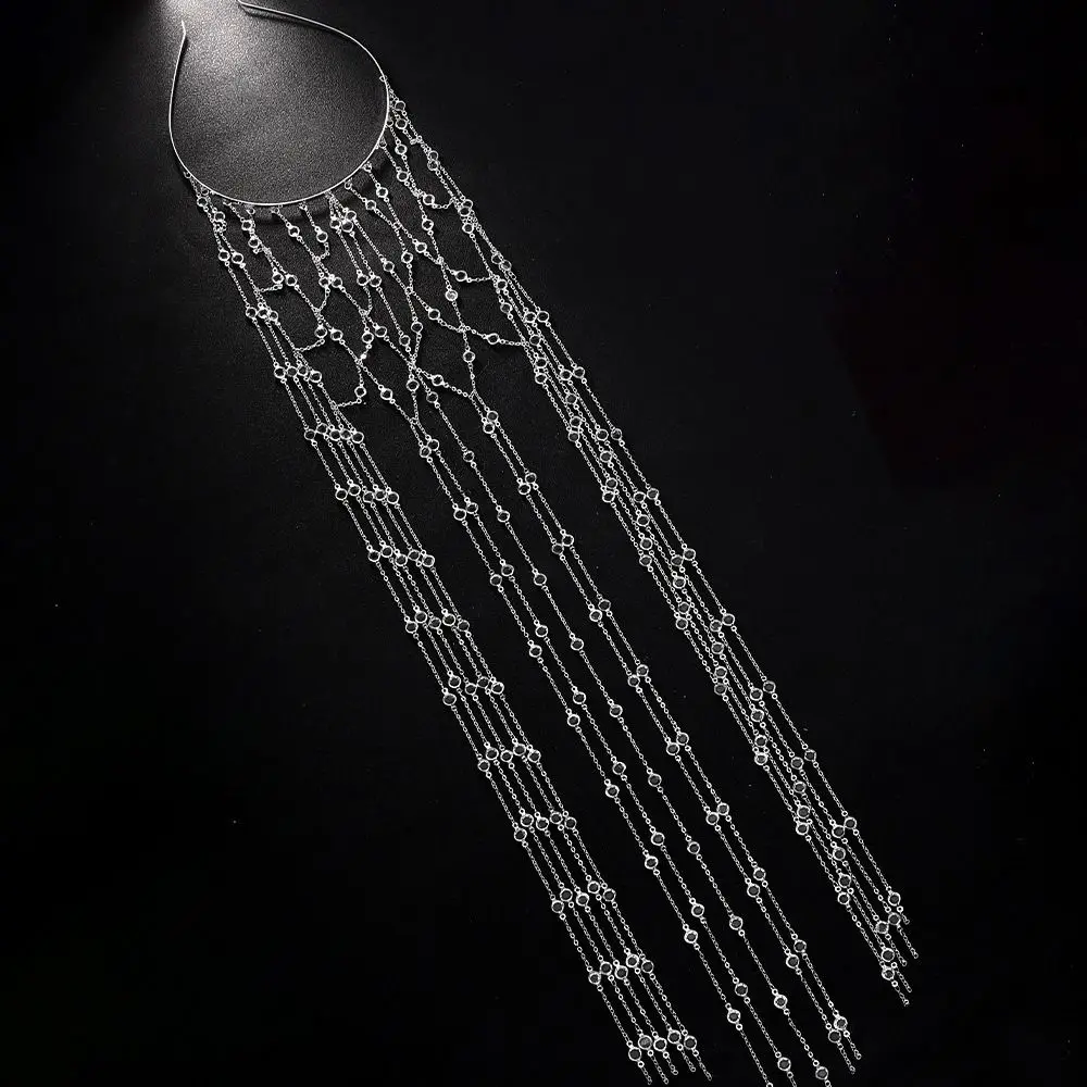 

Mesh Design Head Chain Jewelry Round Rhinestone Long Tassels Tassel Headband Bling Design Metal Tassels Fringe Hairband