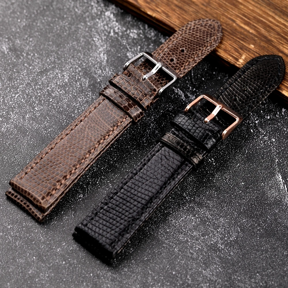 Handmade Ultra Thin Lizard Leather Bracelet 18 19 20 21 22MM Black Brown Soft Genuine Leather Men Bracelet Vintage Straps
