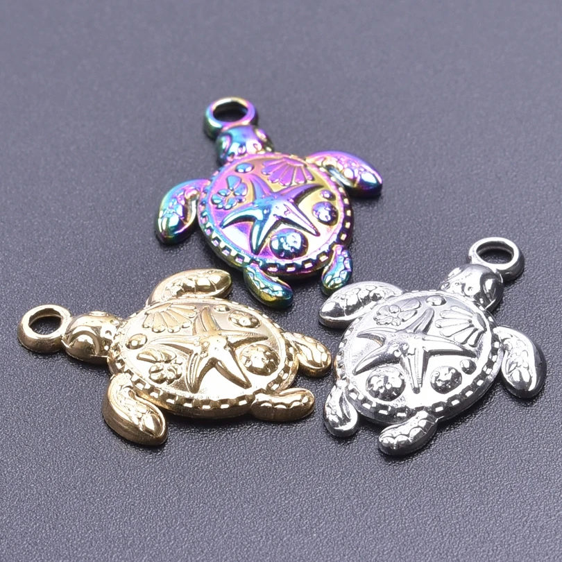 5pcs Stainless Steel Charms Tortoise Sea Turtle Pendant For Jewelry Making Supplies 3 Color Marine Animals Charms DIY Necklace