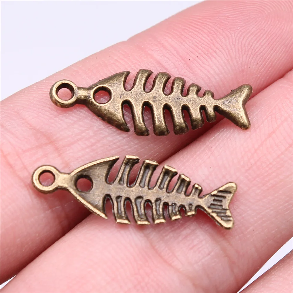 40pcs 26x9mm(1.02x0.35inch) 2 Colors Antique Bronze Color Antique Silver Color Fish Bone Charms Jewelry Making Materials