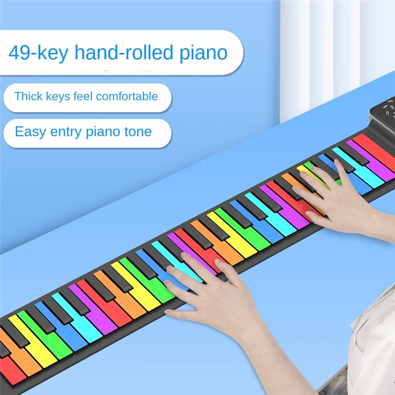 49 Keys Digital Keyboard Flexible Roll Up Piano with Loud Speaker Electronic Hand Roll Piano for Music Lovers Beginners