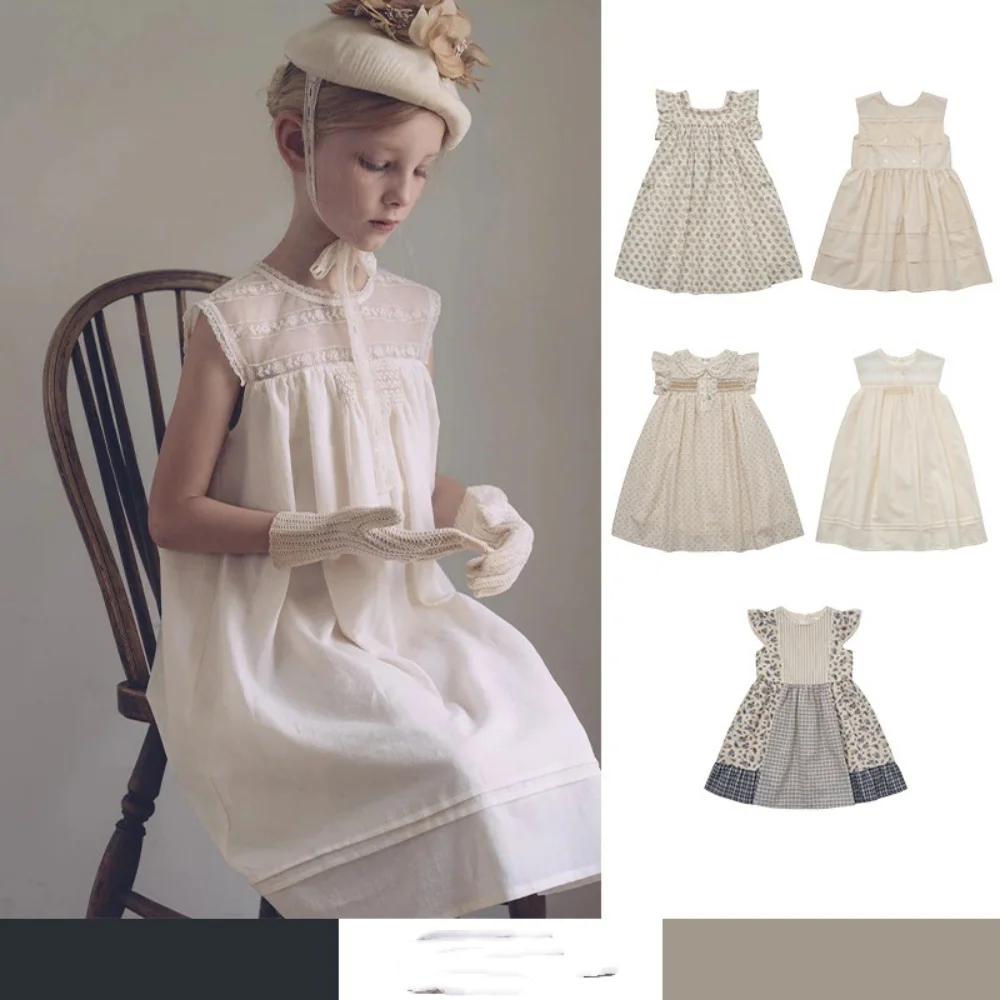 in Stock Spring Summer 2025 Children's Clothing New Sleeveless Cotton Girls Dress Little White Dress