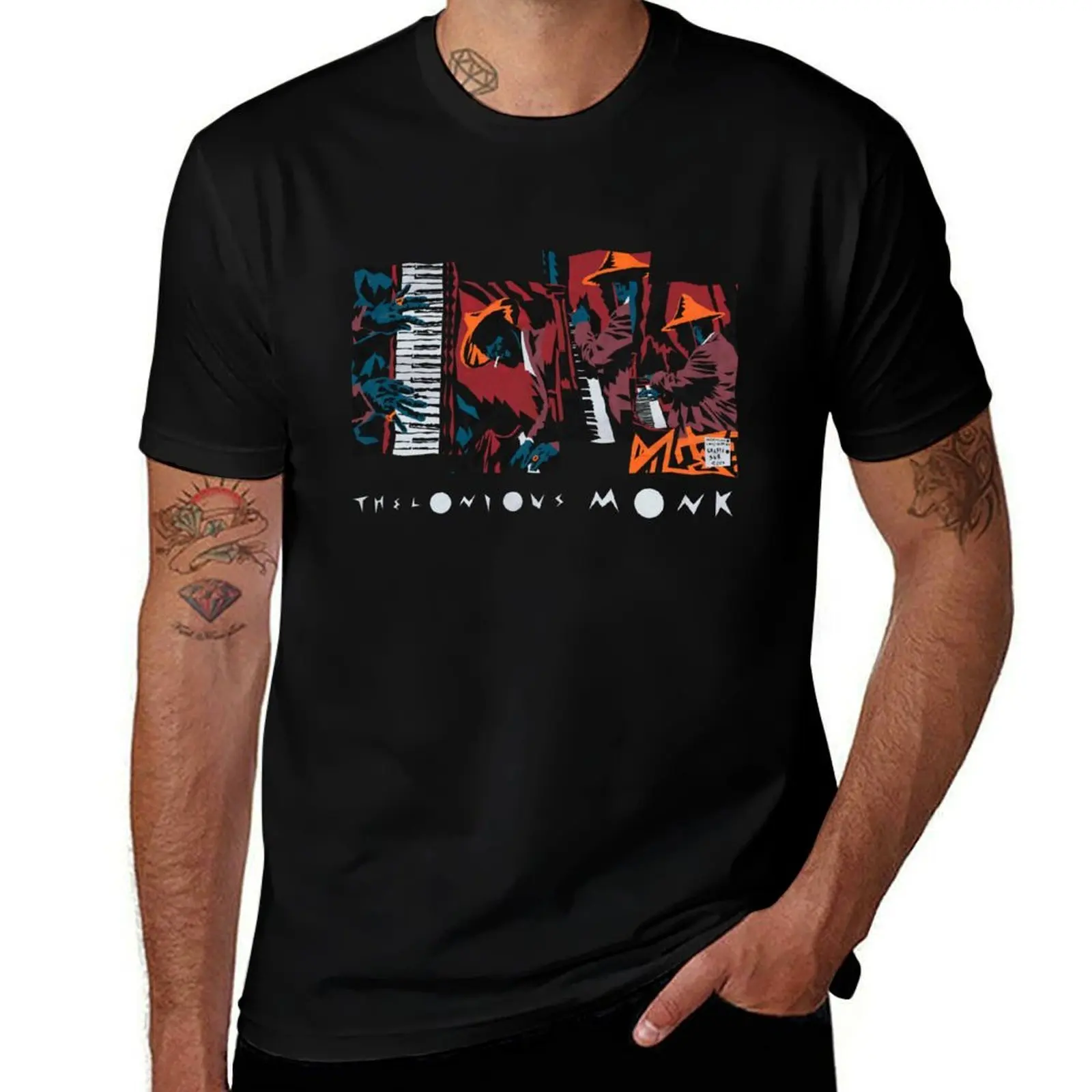 

Thelonious Monk Strip, illustrated by Maximiliano Lopez Barrios T-Shirt Basic Simple Design Short Sleeve Shirt