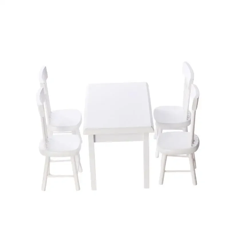 1SET Miniatures Wooden White Simulation Dining Table Chair 1:12 Dollhouse Furniture Toy