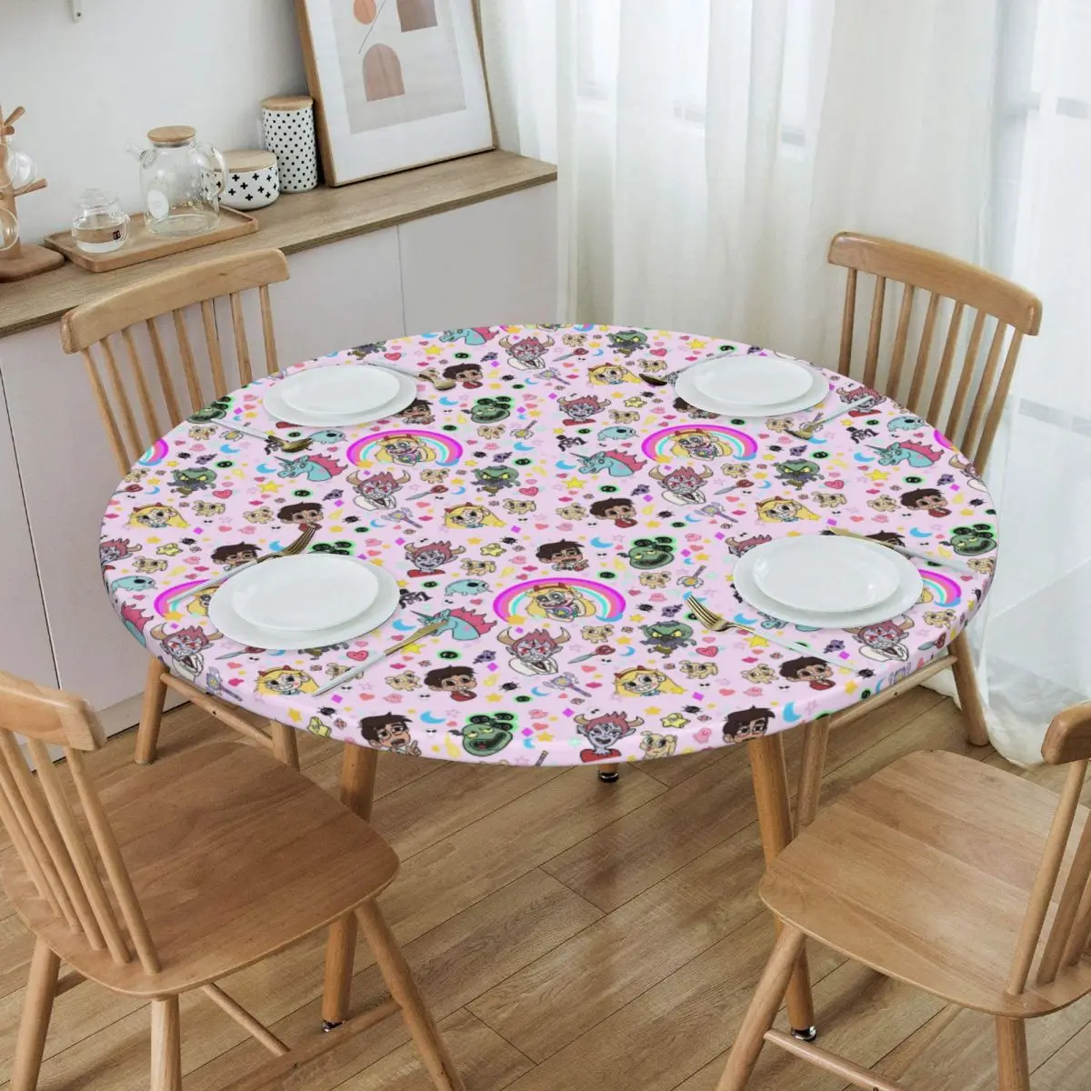 Star VS The Forces Of Evil Waterproof Round Tablecloth Oilproof Table Cloth for Kitchen Events Dining Table Cover