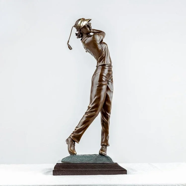 

22'' Modern Craft Home Office Deco Collection Gift Golfer Figurine Sculpture Female Golf Bronze Statue Ornament with Marble Base