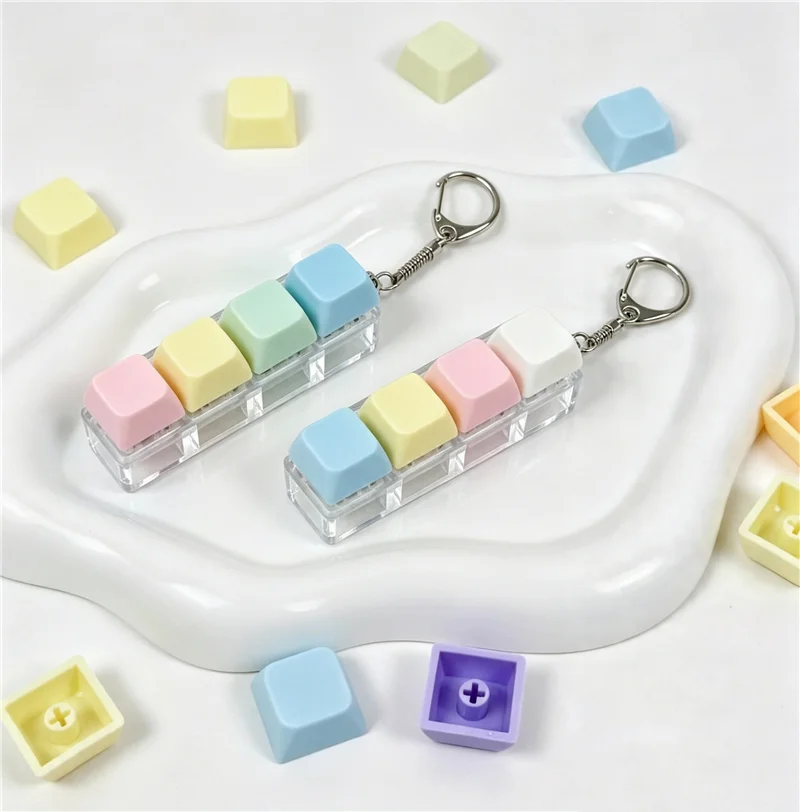 Cute Keyboard Keycap Clicker Fidget Squeeze Clicking Sound Toy Portable Stress Relief Backpack Keychain Pendant Adults Toy Gift