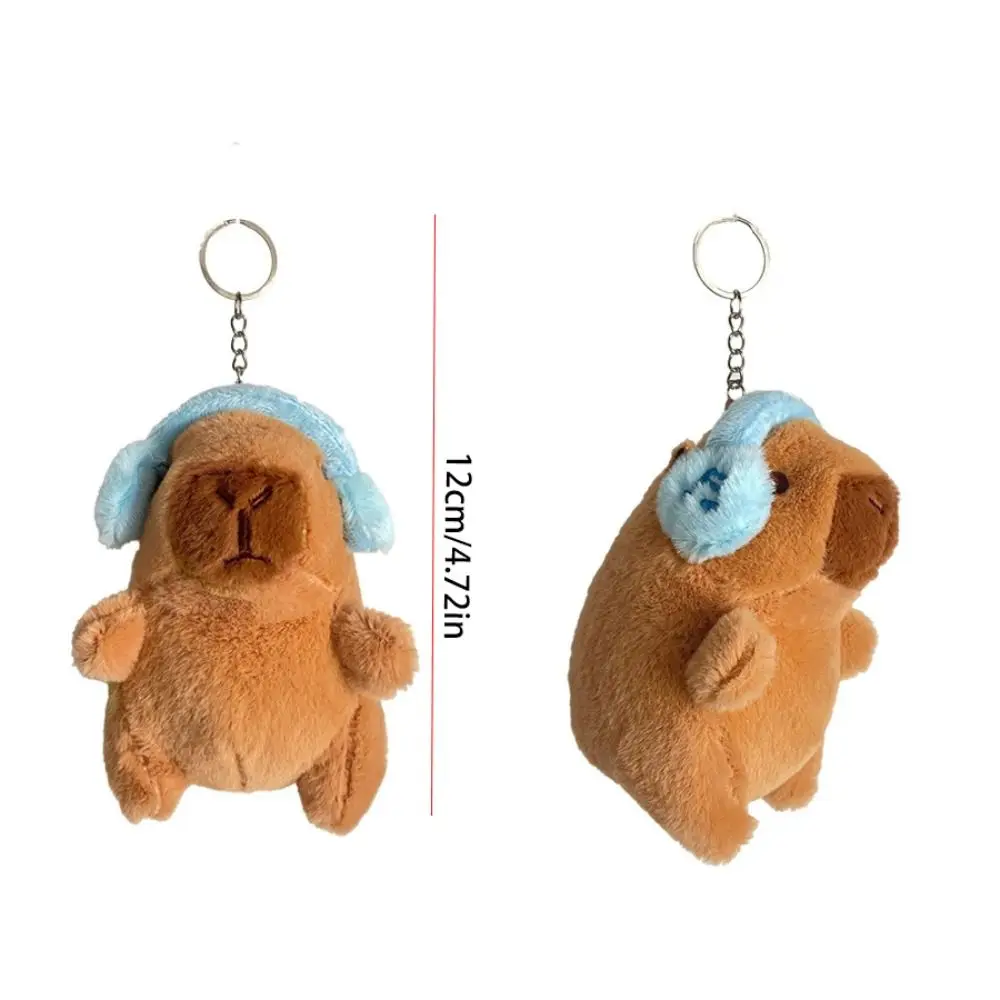 Auriculares de peluche de conejillo de indias de agua, llavero de capibara, colgantes de bolsa, muñeco de peluche de dibujos animados, llavero de capibara de peluche, Animal esponjoso