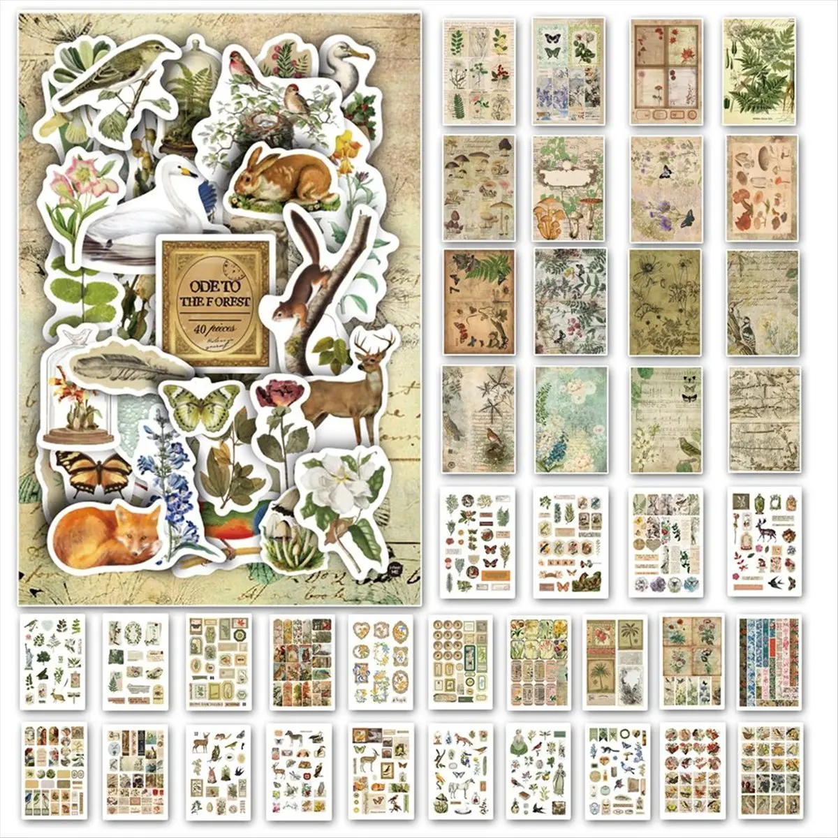 ABYA Vintage Aesthetic Washi Stickers Paper for Scrapbooking, 40 Sheets Ephemera Book for Art Journaling,C