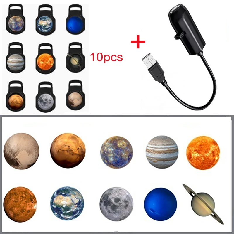 USB-Sternenhimmel-Projektorlampe 360° ° Drehbarer Flexibler Schlauch Planeten-Galaxie-Projektionslampe mit 17/12 Stück Filmslides für Schlafzimmer