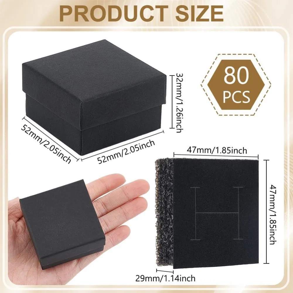80 Pack Black Jewelry Gift Boxes Square Cardboard Ring Box 2x2x1.26 Inch Paper Jewelry Boxes for Wedding Favor Gift Rings