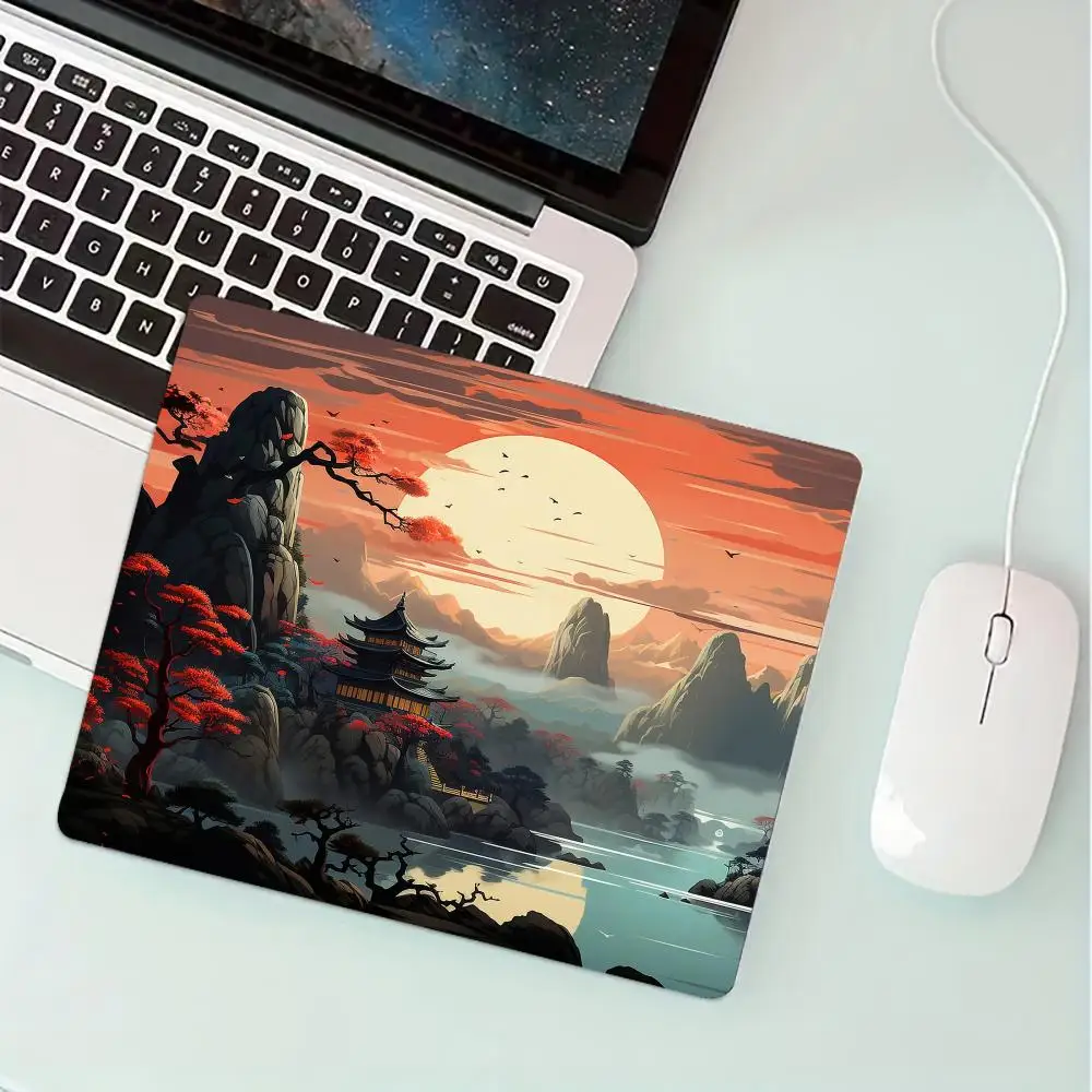 Full Moon Art Landscape Design Small-Sized Mouse Pad Desk Mat Gaming Mats PC Accessories Laptop Office Pads Rubber Anti-Slip