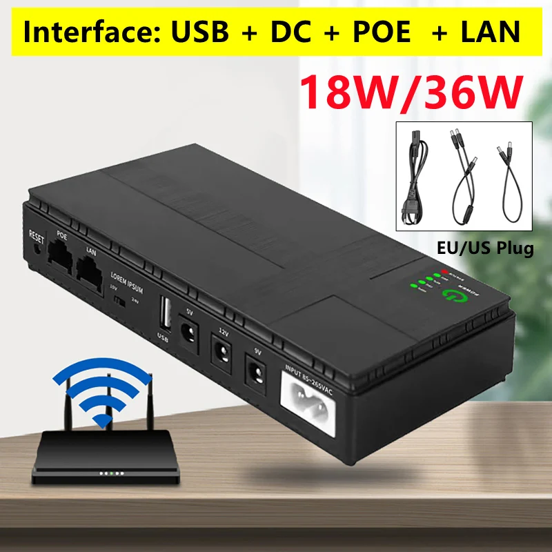 

10400mAh DC18/36W 5V/9V/12V Router Optical Cat Surveillance Camera Backup Uninterruptible Power Supply Charging DC UPS Supply