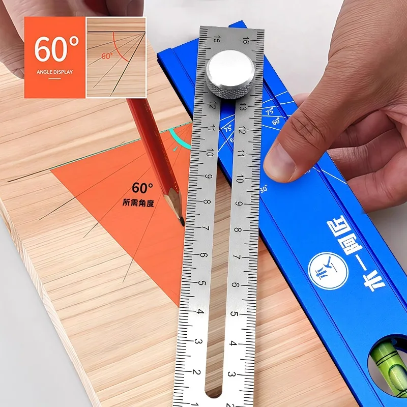 

15-90 degree Wood Measuring Ruler Foldable Depth Aluminum Alloy Woodworking Multi-angle Marking Ruler Scribing Protractor Tools