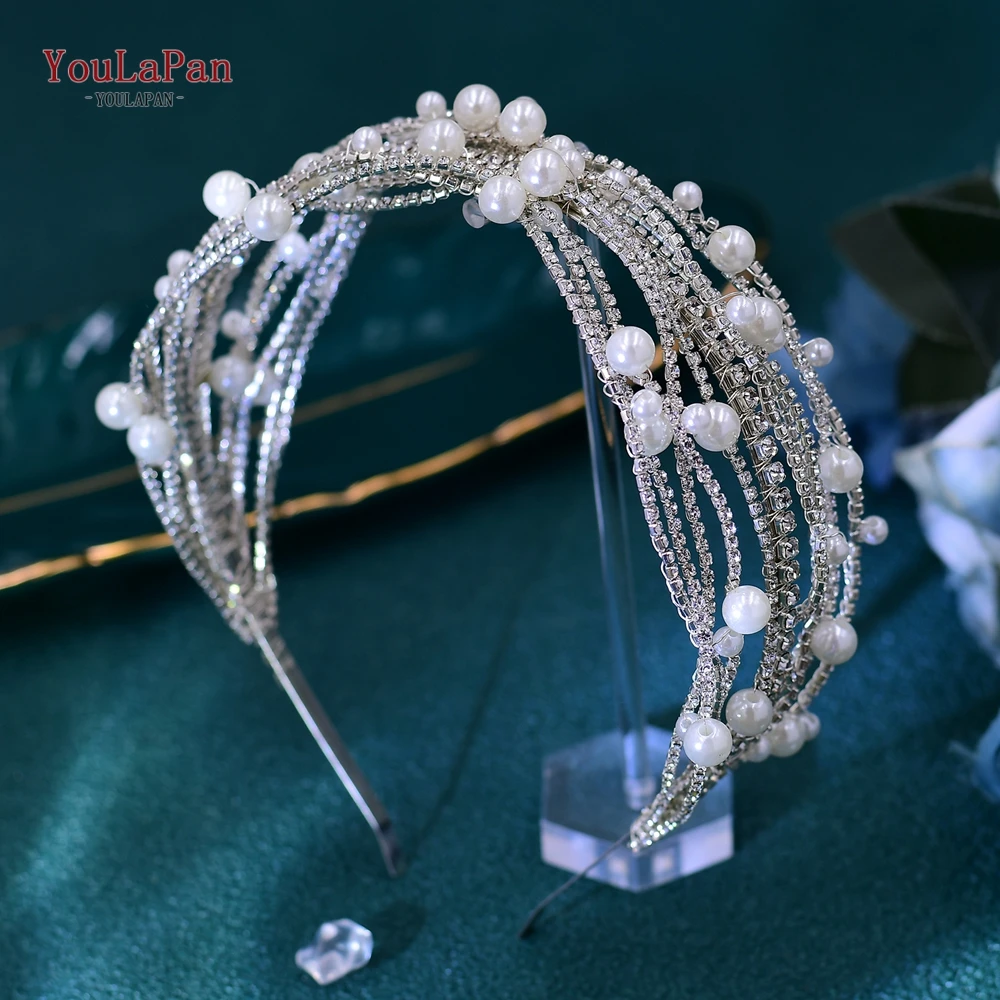 YoulaPan-Headband de strass e pérola para mulheres, Headwear artesanal, cocar elegante, festa e casamento, Headband brilhante, acessórios para cabelo, HP658