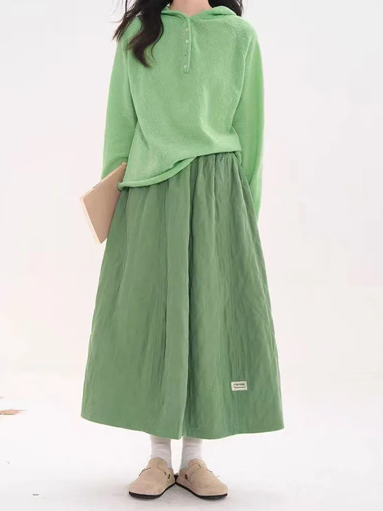 Vintage Corduroy Midi Skirts Women Summer High Waist Thick Argyle Skirts Y2K Loose Patchwork All Match A Line Skirts Mujer