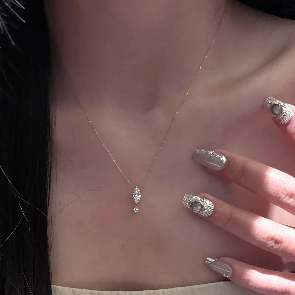 1.1carat Marquise/Round Cut Moissanite Pendant Necklace for Women Lab Diamond Necklaces 925 Sterling Silver Stacking Neck Chain