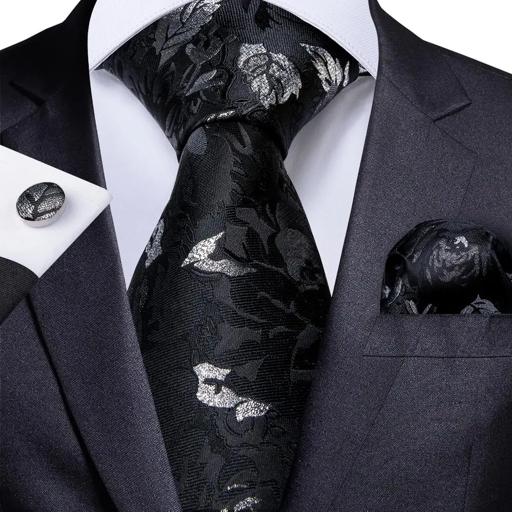 Paisley Floral Plain Striped Men's Ties Wedding Accessories Neck Tie Set Handkerchief Cufflinks Gift For Men