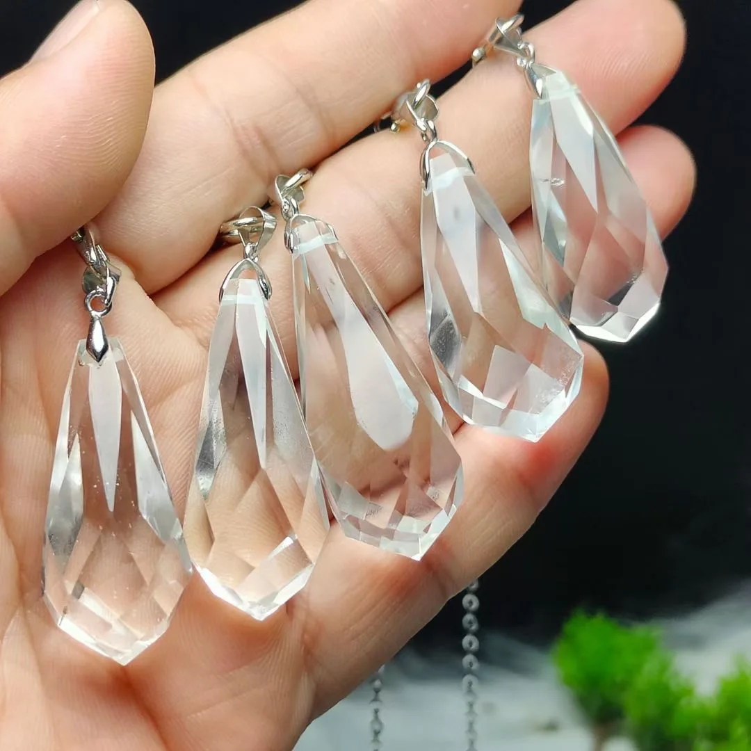 1 Pc Fengbaowu Natural High Quality Rock Quartz Pendulum Divination Pendant Faceted Water Drop Reiki Healing Stone Jewelry Gift