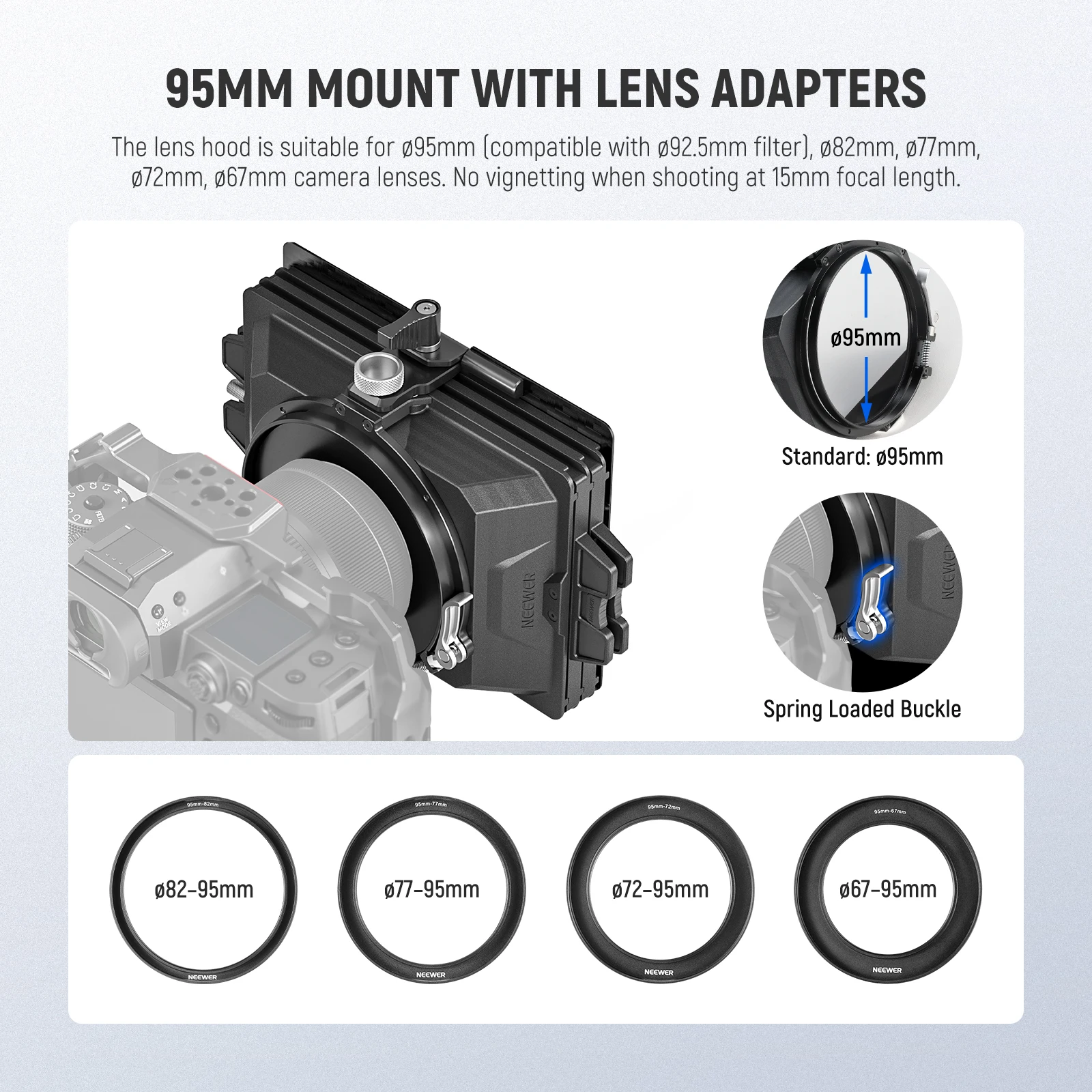 NEEWER Mini Matte Box Kit with 2X Square 4"x5.65" ND Filter, 1X Filter Tray, 4X Lens Adapter, Carbon Fiber Top Flag