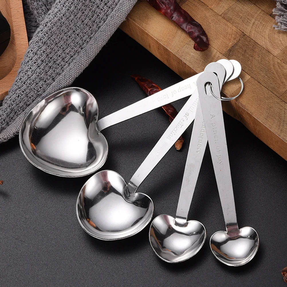 

2 Sets Heart Shape Stainless Steel Spoon Set Kitchen Tool Metal Measuring Spoons Heart Shaped Measuring Cups Espresso Ground