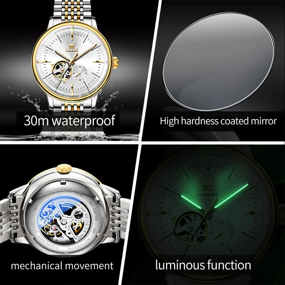OLEVS 6708 Mens Watch Brand Waterproof Luminous Multifunctional Automatic Mechanical Watch Mens Gifts Watches For Men Original