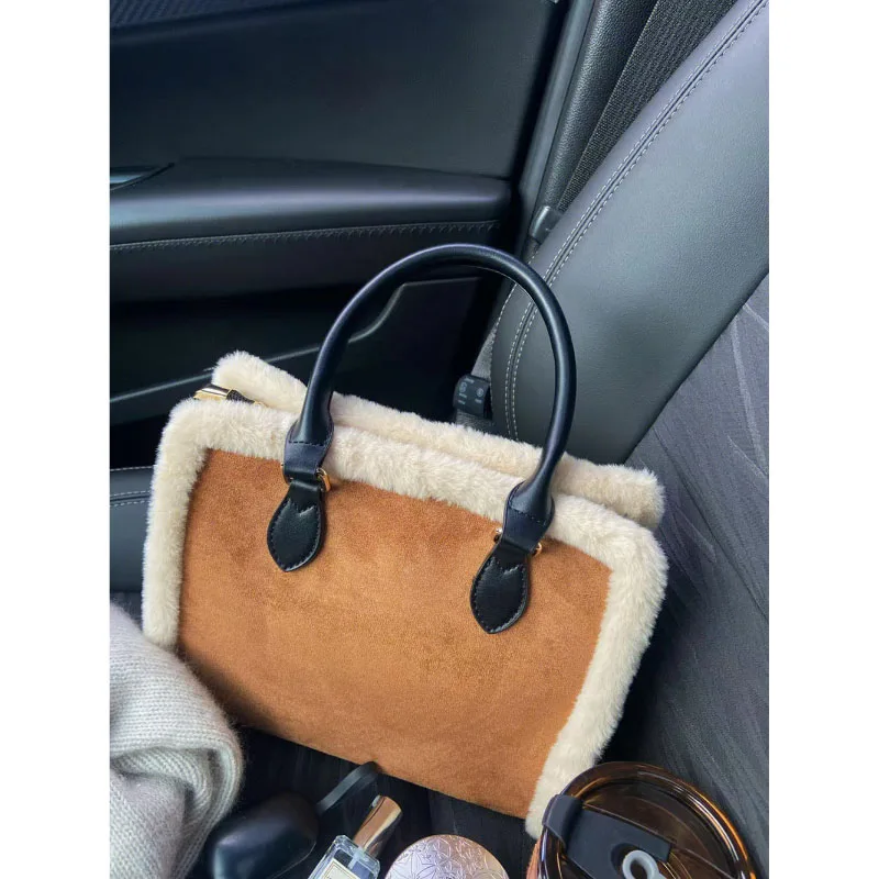 Soft Texture Tote Small Square Bag Korean Version New Autumn Winter Plush Bags 2023 Niche Design Fashion Handbag Crossbody Pack