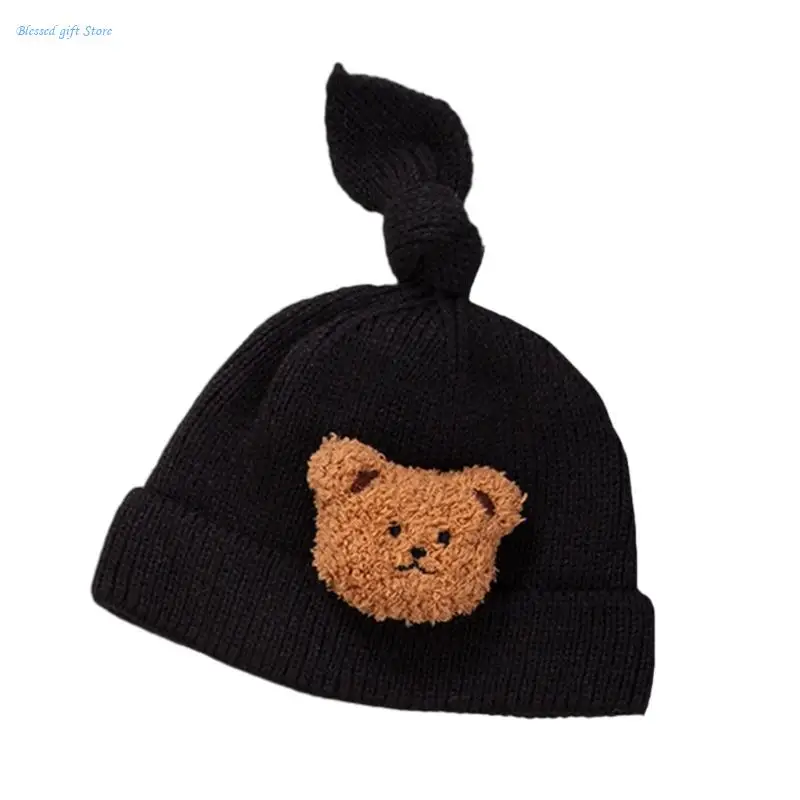 Comfortable Baby Knitted Hat Newborns Headwear Soft & Breathable Knotted Hat Solid Color Ear Protections Fetal Caps image 4