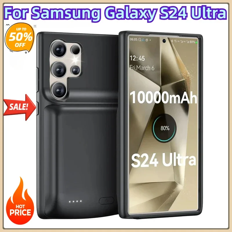 Para Samsung Galaxy S24 Ultra 5G 6.8” Cargador inalámbrico rápido, funda con batería de 10000mAh
