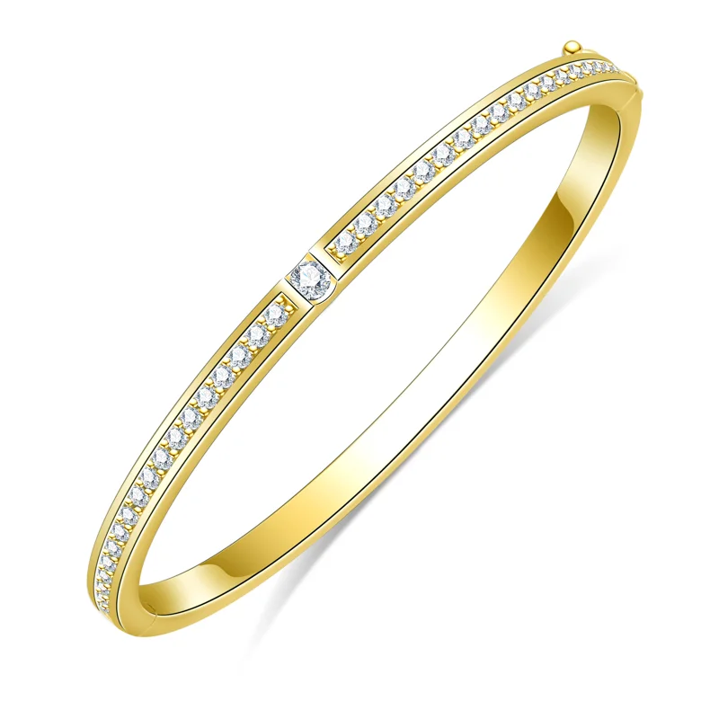 

3mm Width Moissanite Bangle for Women Solid Yellow Gold 925 Silver Round Full Tennis Bracelet