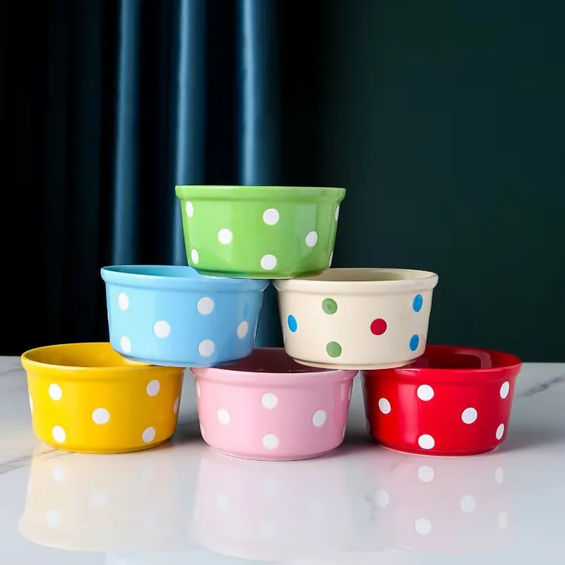 

Sufle Polka Dot Cup, Ceramic Egg Steaming Bowl, Yogurt Dessert Cup, Creative Baking Utensils, Minimalist Tableware for Home