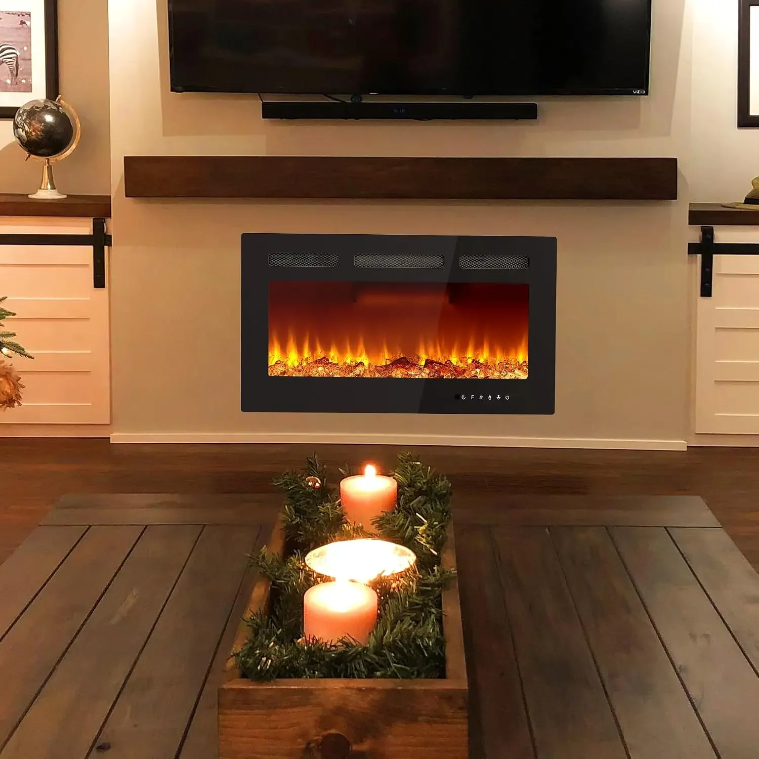 30 Inch Christmas Fireplace Flame Light 120V/1500W with Remote Control Heater Multi-color Fake Flame for Holiday Winter Party Home Decor Modern Living Spaces
