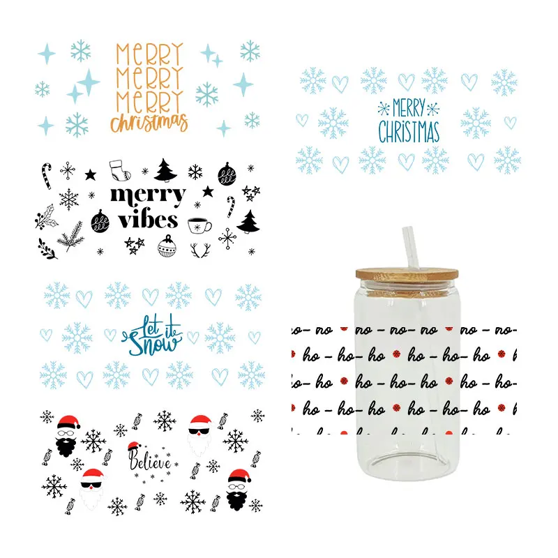 3D UV DTF Transfers Stickers 16oz Cup Wrap Snowflake Merry Christmas Printed For DIY Glass Ceramic Metal Leather Etc. D217